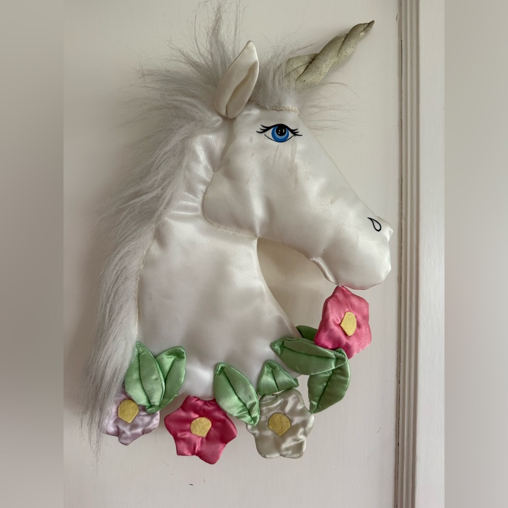 Vintage 80s Unicorn Hanging Wall Ceiling Decor with Flowers
